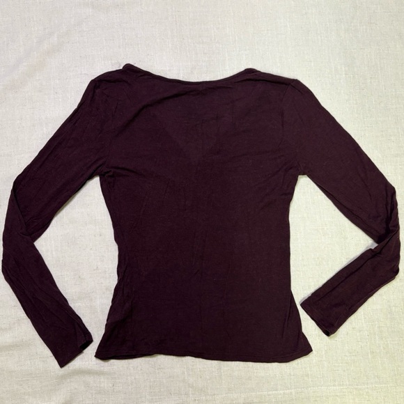 Babaton Womens Small Wool Rayon Blend Purple Ruched Long Sleeve T-Shirt Stretch - Picture 8 of 8